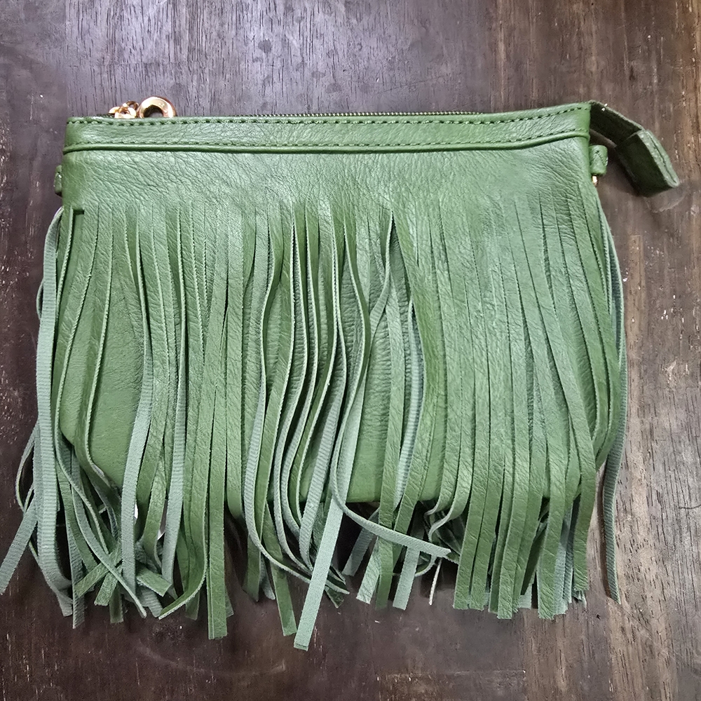 Green‎ Fringe Faux Leather Clutch Or Wristlet